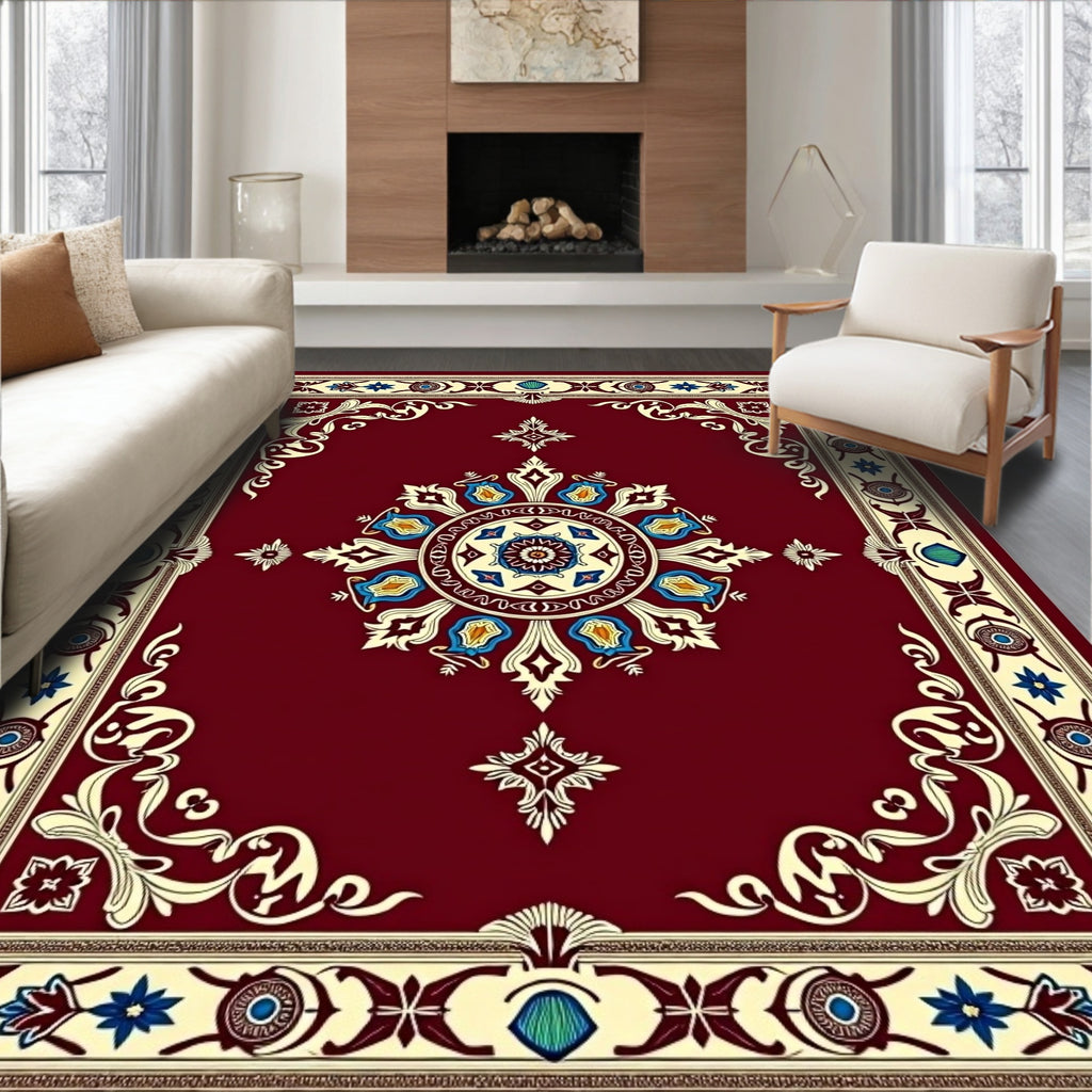 Crimson Colonial Sunburst Medallion Rug
