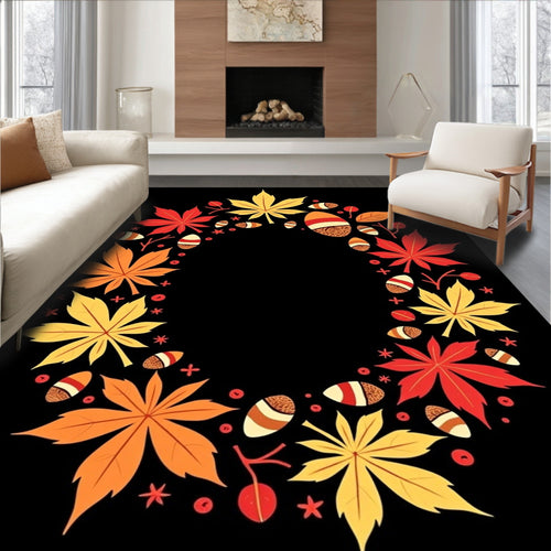 Autumn Maple Leaf Acorn Garland Rug