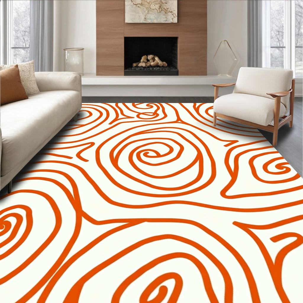 Vivid Orange Swirl Abstract Rug