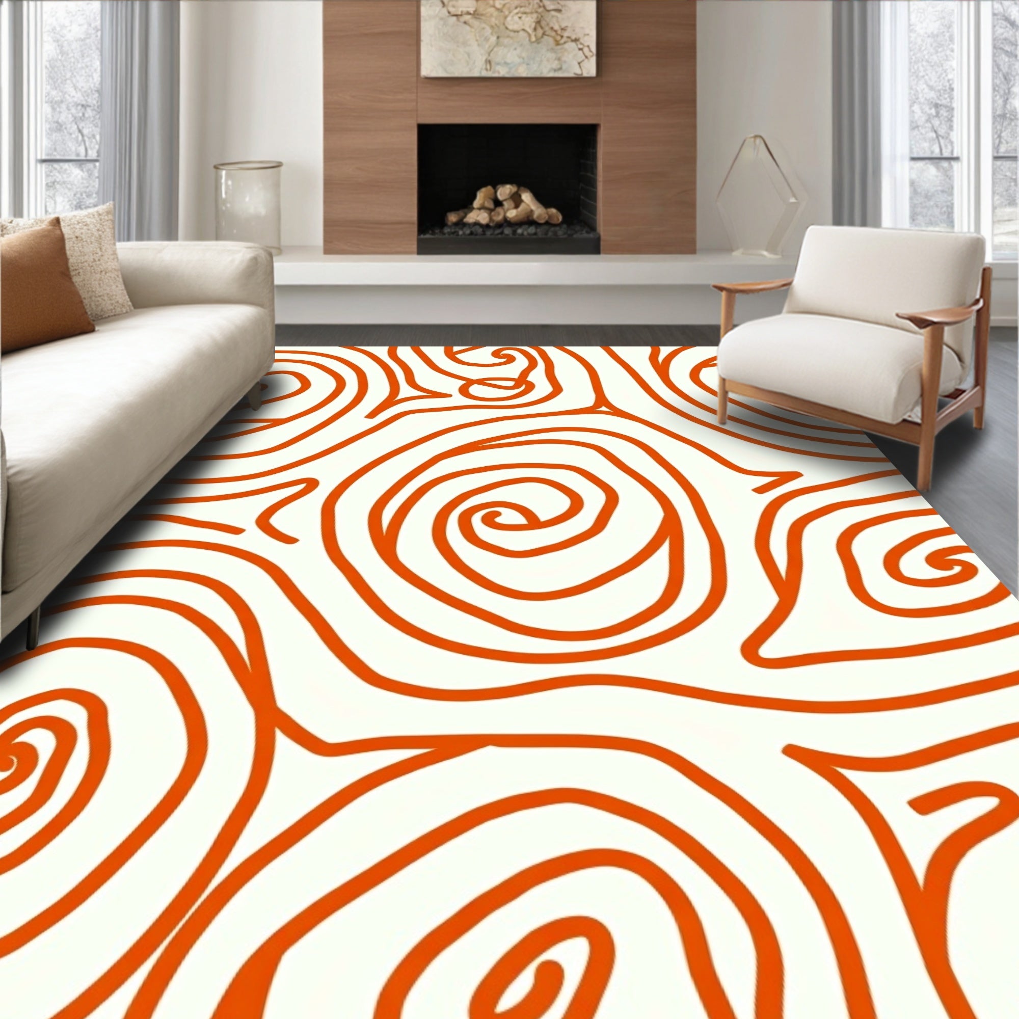 Vivid Orange Swirl Abstract Rug