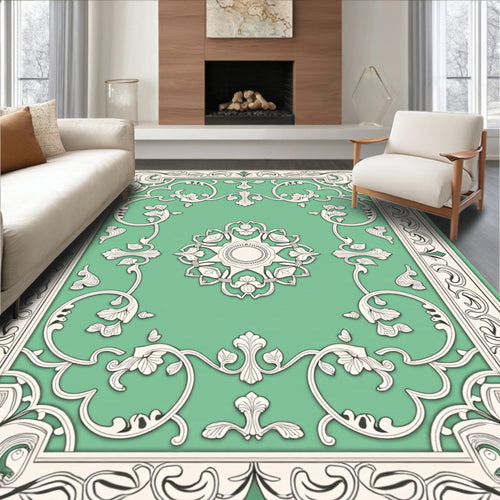Art Nouveau Green Floral Medallion Rug