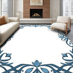 Blue Vine Leaf Scrollwork Border Rug