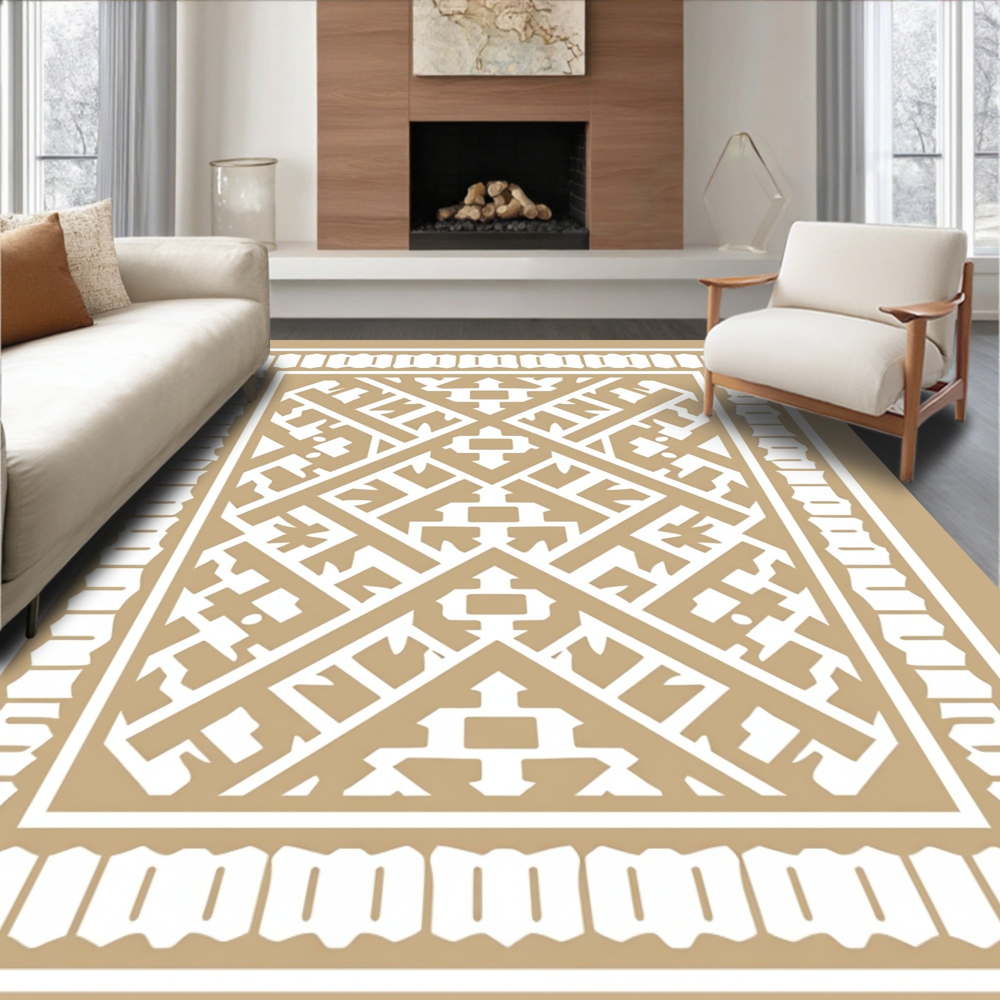 Geometric Golden Tribal Border Rug