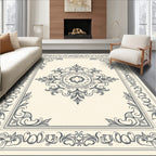 Antique Cream Floral Medallion Border Rug