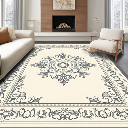 Antique Cream Floral Medallion Border Rug