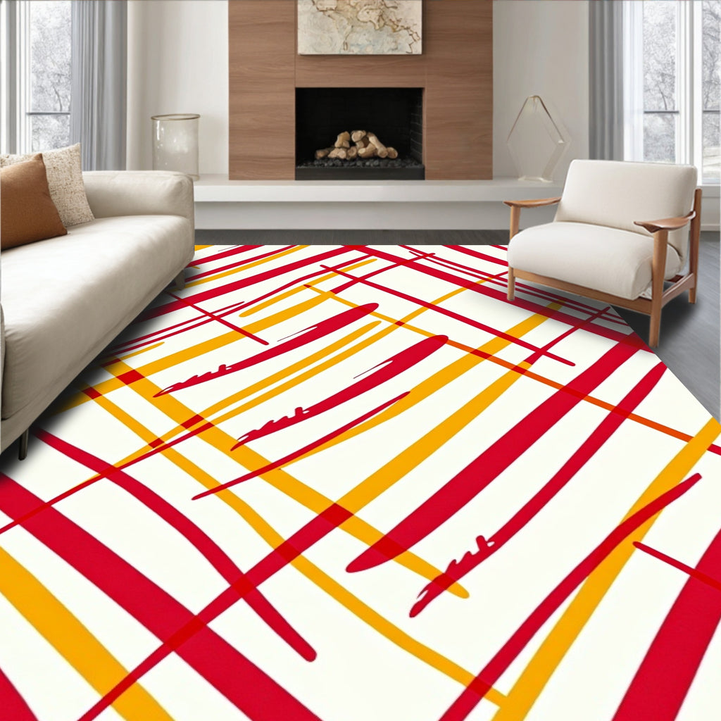 Bold Red Yellow Dash Lines Rug