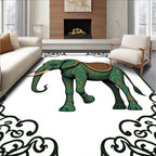 Emerald Elephant With Gold Leaf Swirls Rug