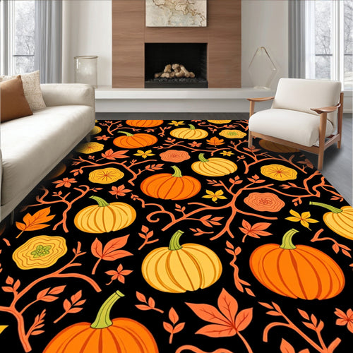 Autumn Harvest Pumpkin Leaf Garland Rug