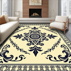 Navy Blue Traditional Floral Medallion Rug