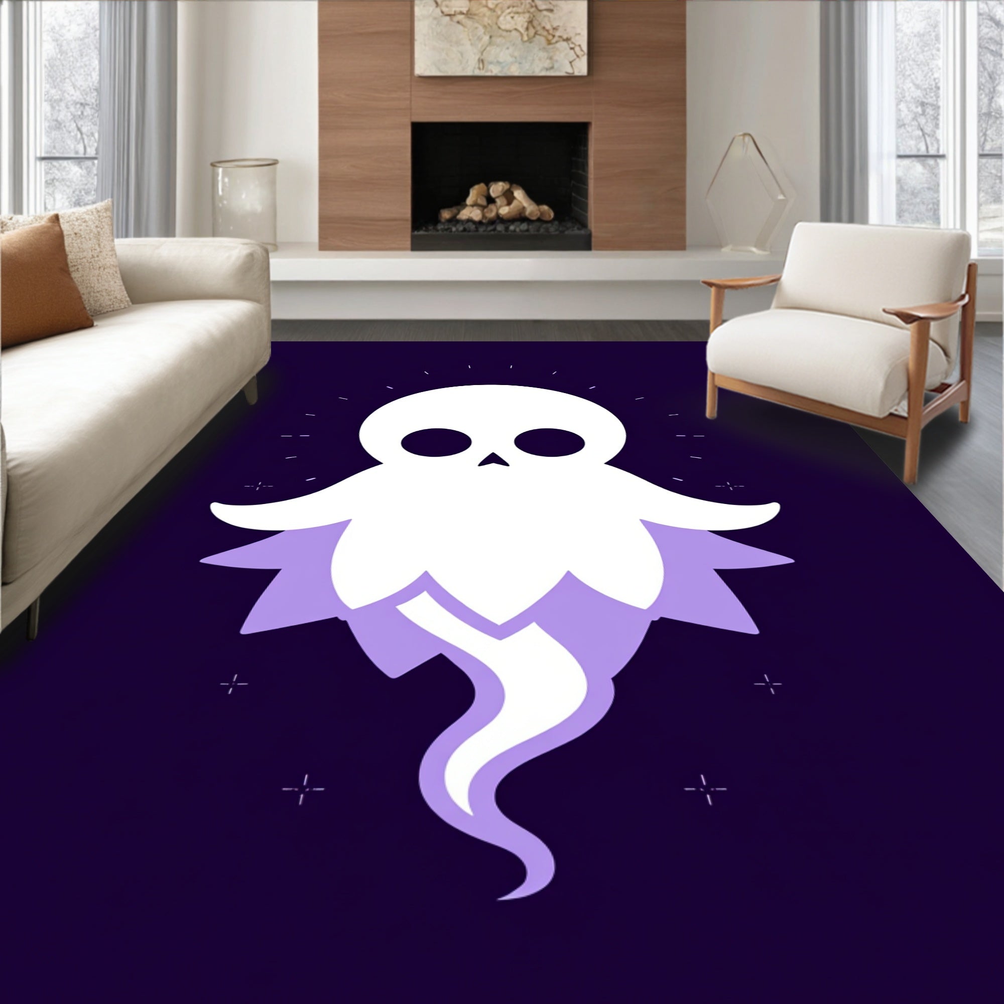 Whimsical White Ghost Lavender Aura Rug