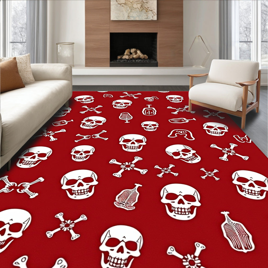 Red White Skull Bone Collage Rug