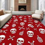 Red White Skull Bone Collage Rug