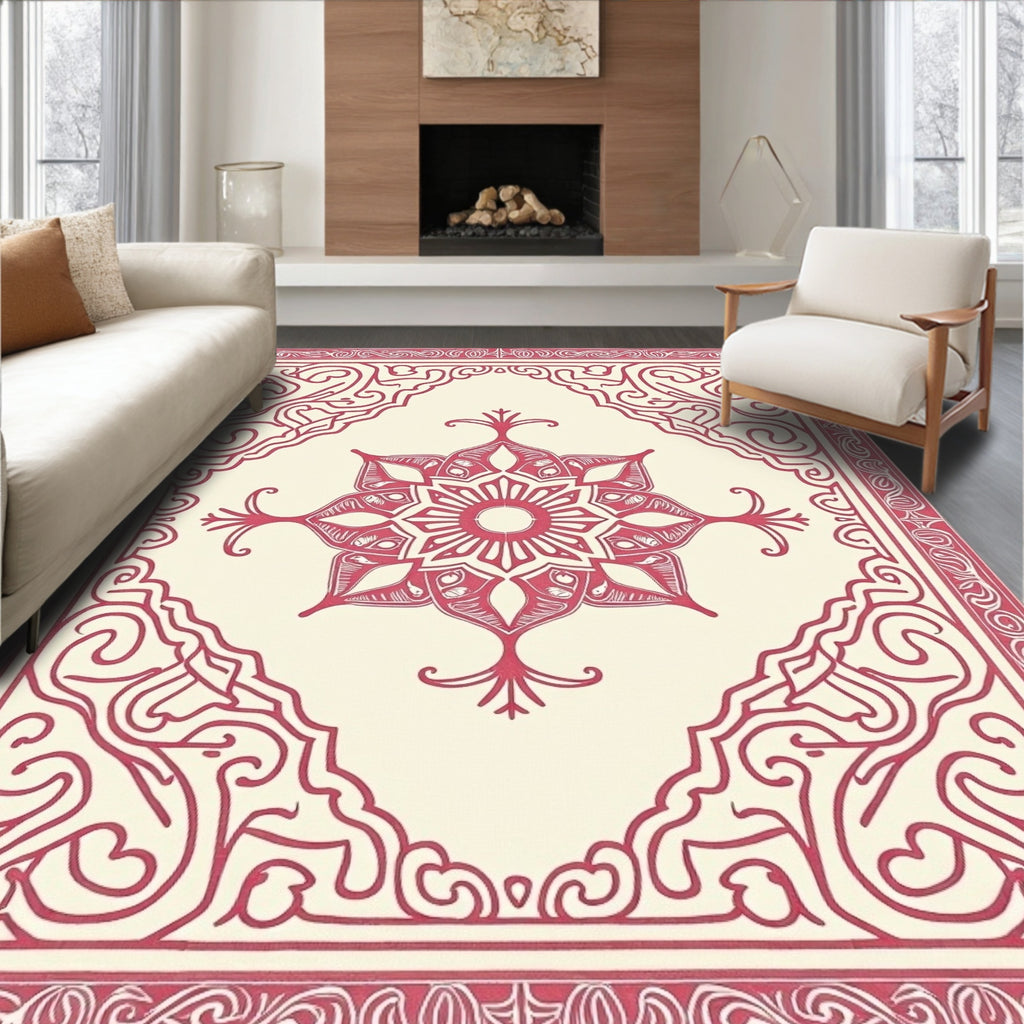 Ornate Crimson Centerpiece Border Rug