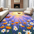 Orange Butterflies Amidst Sunlit Flowers Rug