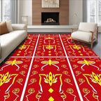 Vibrant Red Geometric Stylized Figures Rug