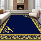 Rich Blue Gold Intricate Bird Frame Rug