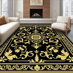 Black Yellow Ornate Floral Scroll Rug