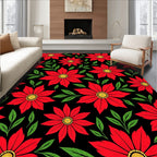 Bold Crimson Blossom Foliage Accents Rug