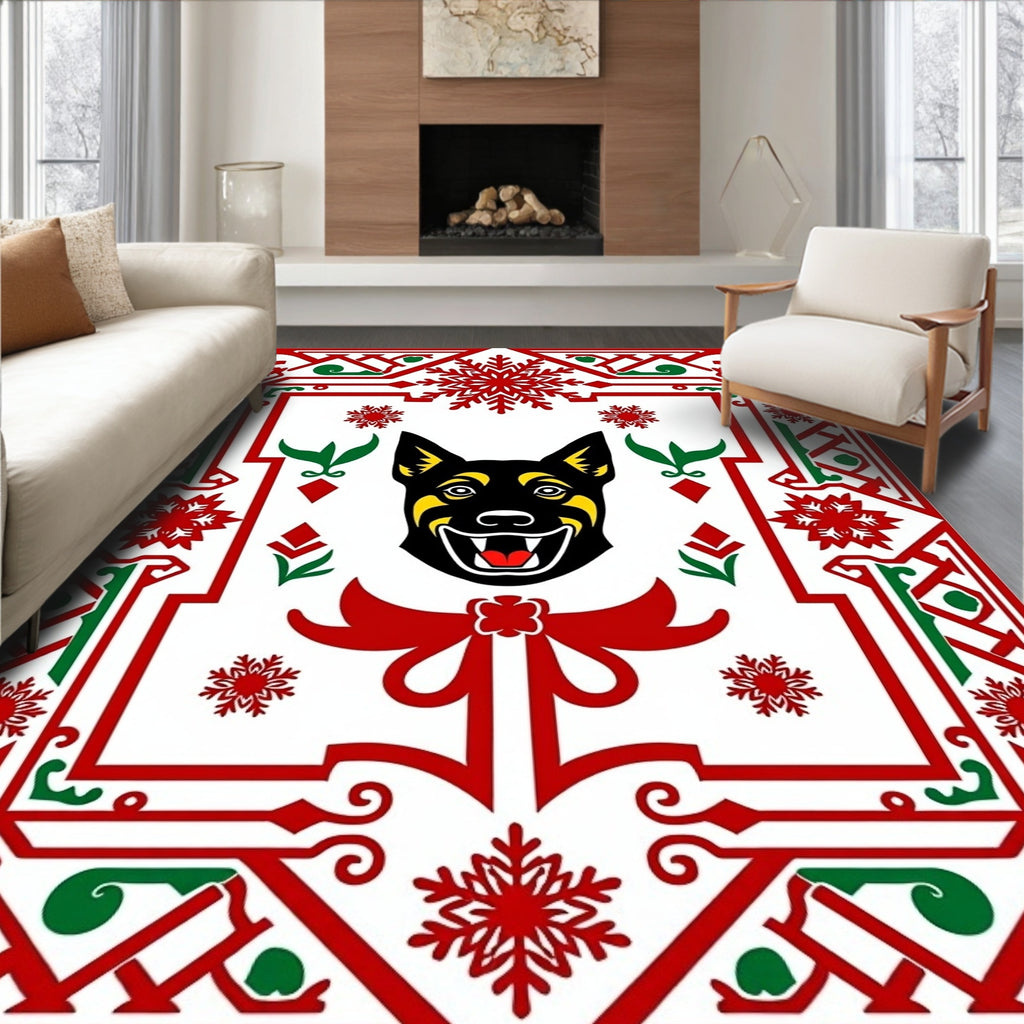 Joyful Dog Snowflake Holiday Border Rug