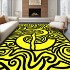 Bright Yellow Black Organic Swirl Rug