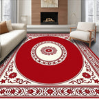Crimson Floral Oval Medallion Border Rug
