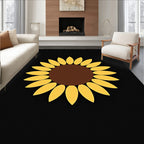 Bold Yellow Sunflower Black Background Rug