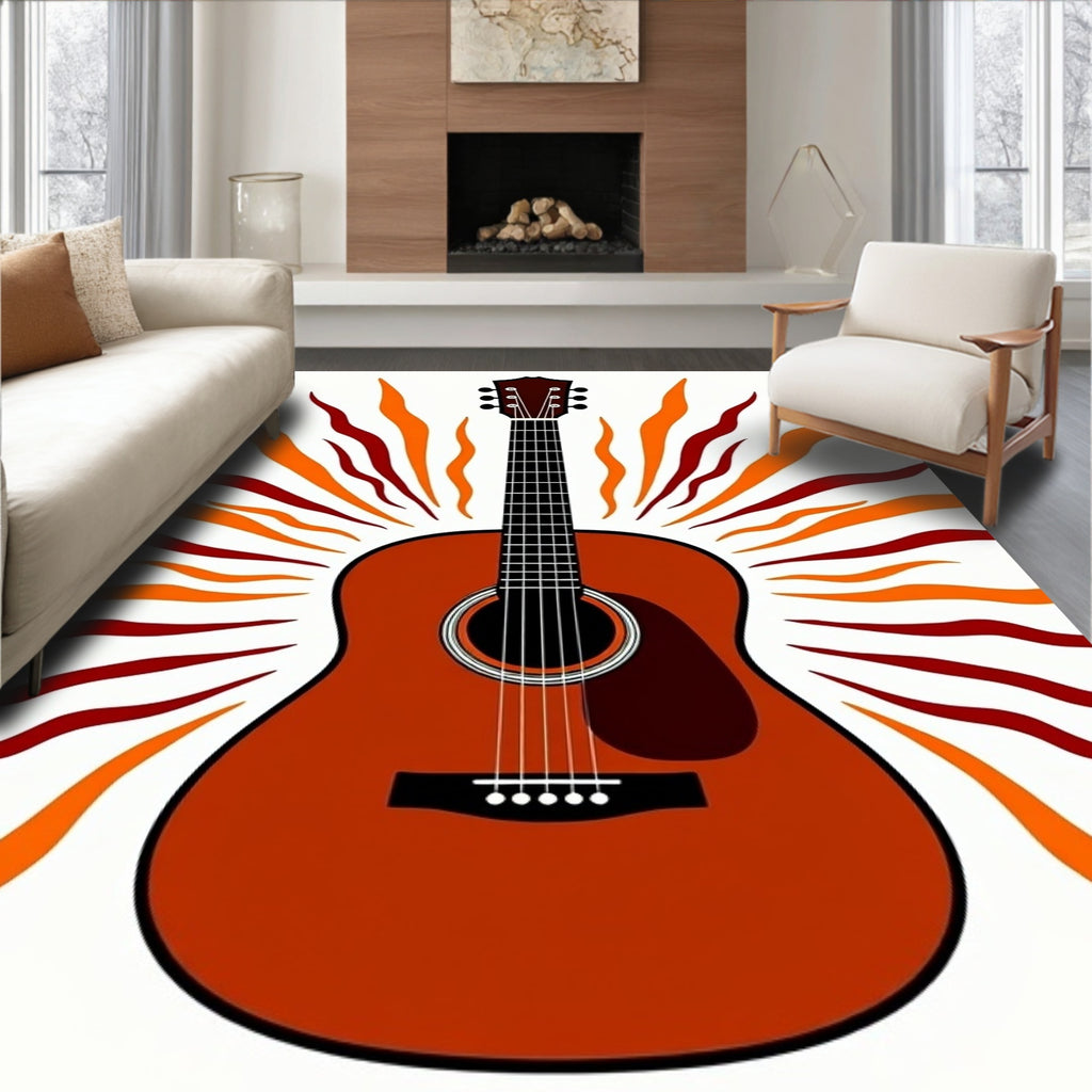 Guitar Sunburst Orange Red Rays Rug