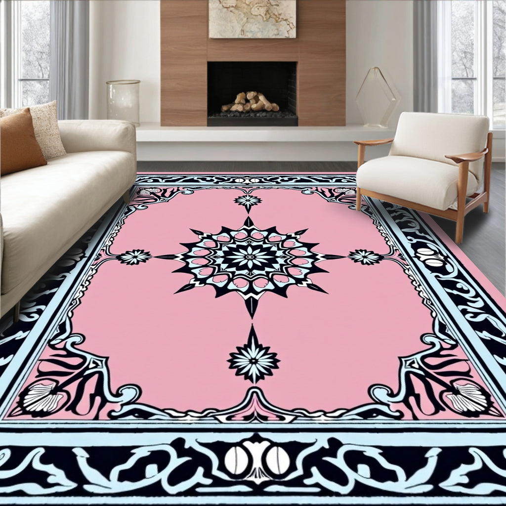 Pink Mandala Floral Border Rug
