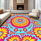 Bright Pink Yellow Floral Mandala Rug