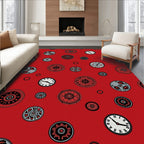 Red Steampunk Clock Medallion Collage Rug