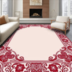 Deep Red Floral Swirls Border Rug