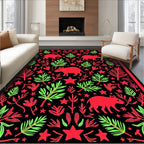 Vibrant Red And Green Animal Garden Rug