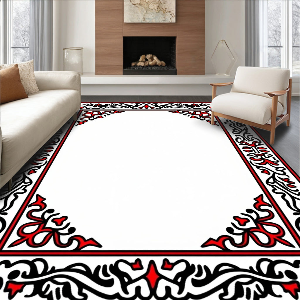 Crimson Black Organic Border Rug