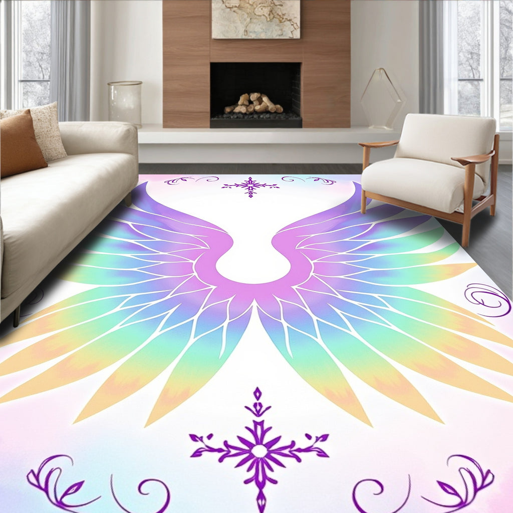 Whimsical Rainbow Angel Wings Art Rug