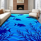 Deep Blue Schooling Fish Underwater Rug