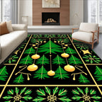 Green Gold Christmas Tree Ornament Squares Rug