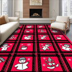 Red Plaid Snowman And Snowflake Square Rug
