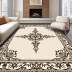 Elegant Cream Brown Scroll Medallion Rug