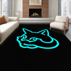 Bright Cyan Fox Silhouette Outline Rug