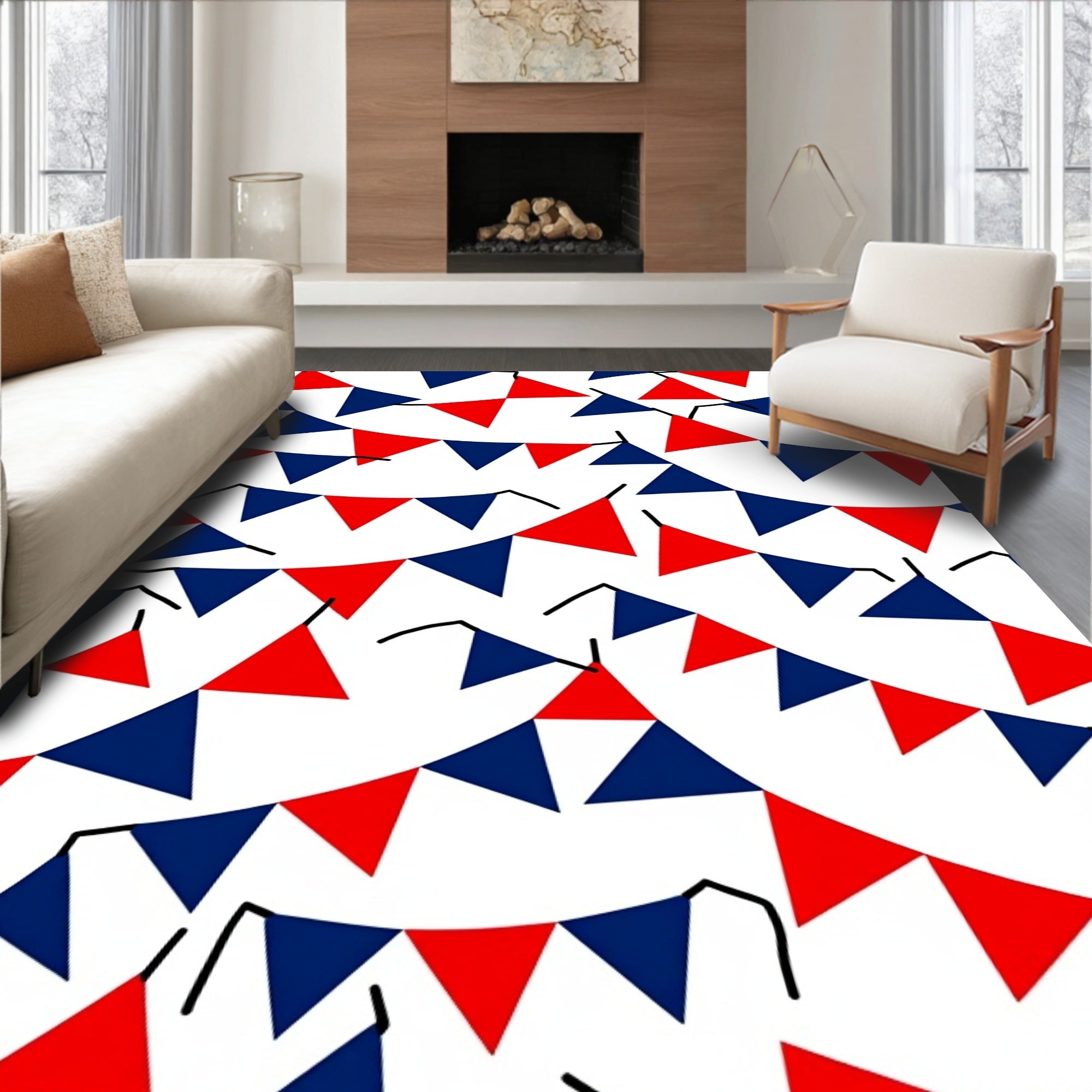 Red Blue Bunting Garland Rug