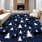 Dark Blue Reindeer Christmas Trees Rug