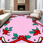 Festive Red Ribbon Holly Accents Rug