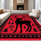 Bold Red Forest Deer Motif Rug