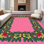 Festive Red Yellow Green Floral Border Rug