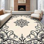 Black Floral Medallion Corner Frame Rug
