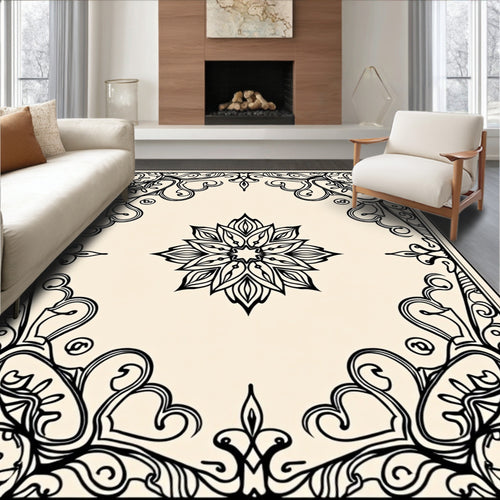 Black Floral Medallion Corner Frame Rug