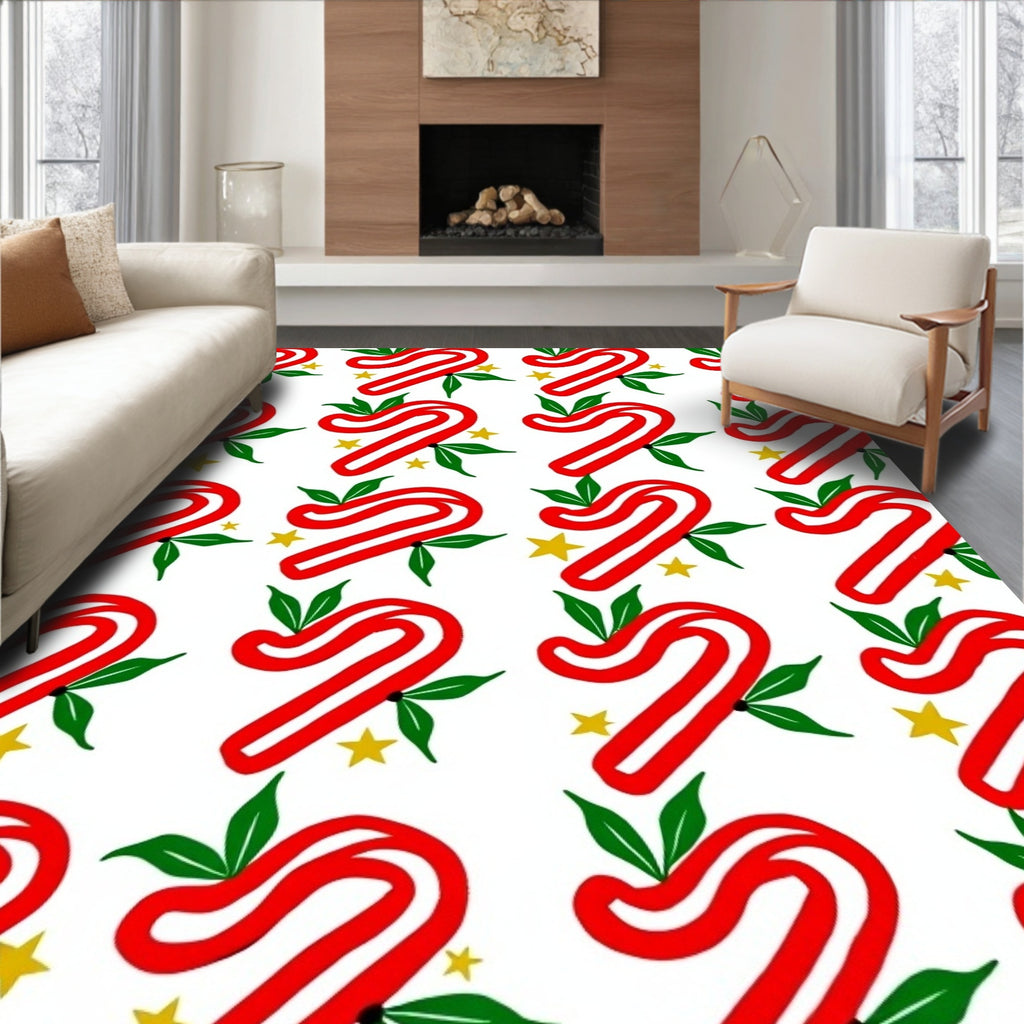 Red Candy Cane Star Leaf Repeating Rug