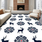 Navy Blue Reindeer Snowflake Repeat Rug