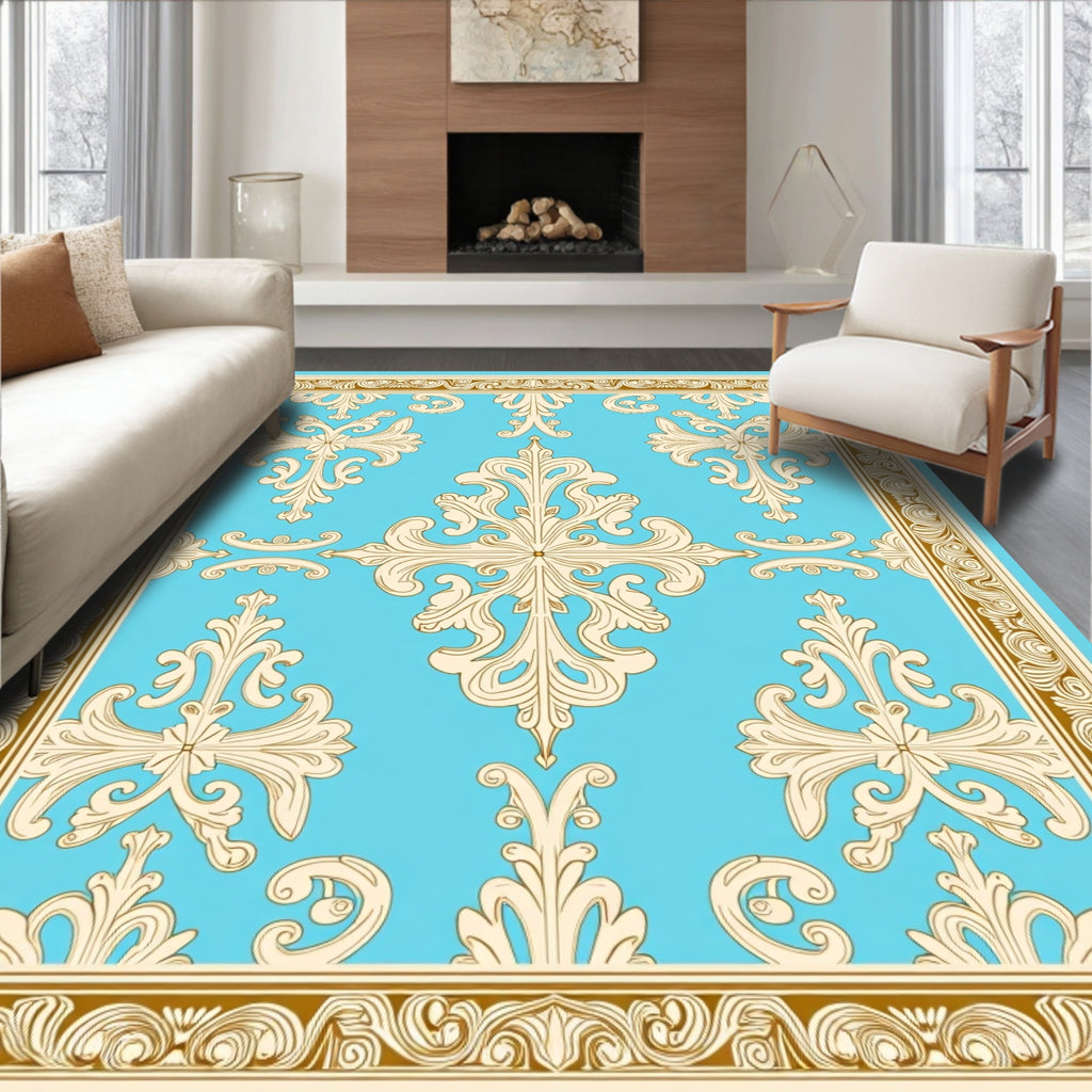 Golden Acanthus Scroll Blue Rug