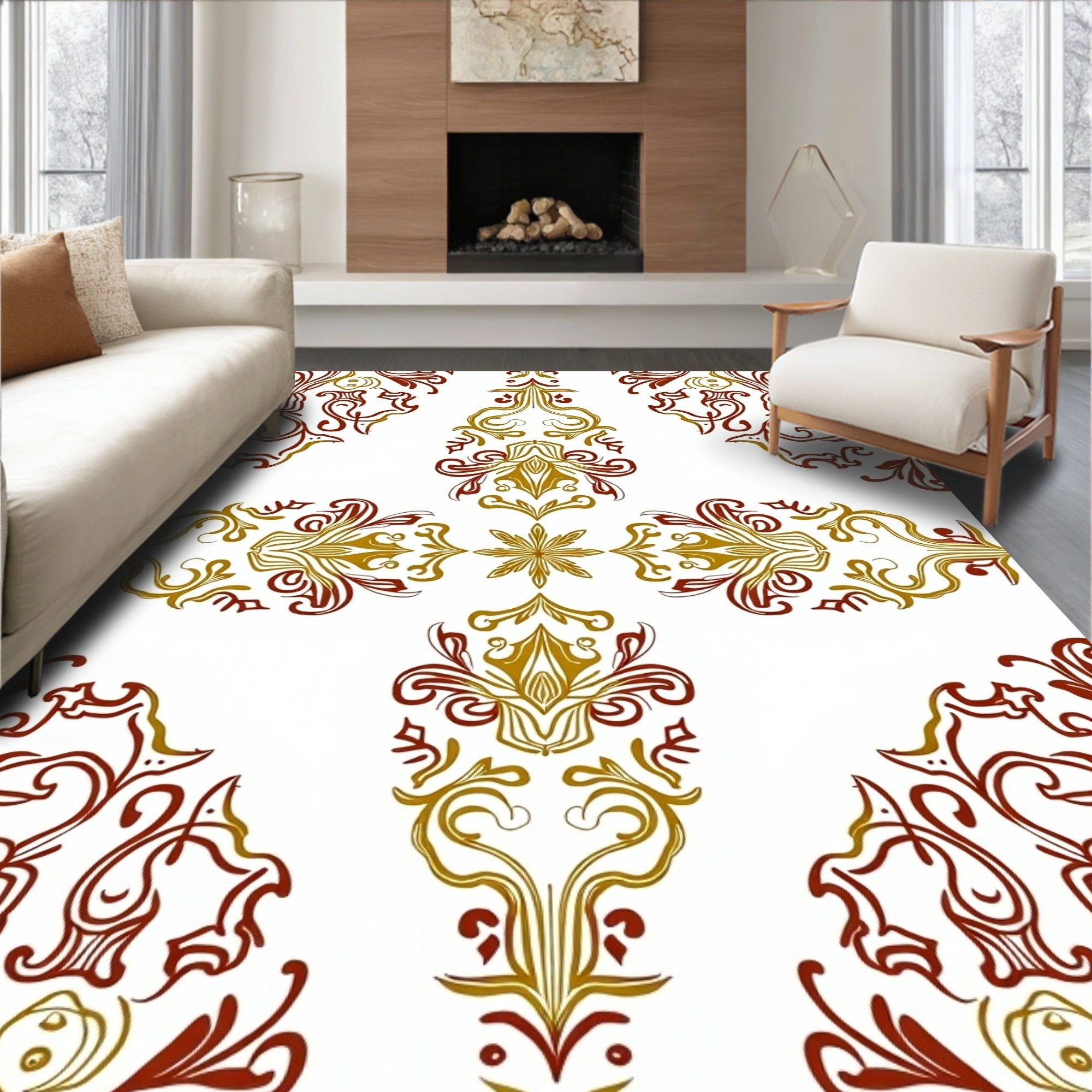Gilded Maroon Baroque Floral Rug